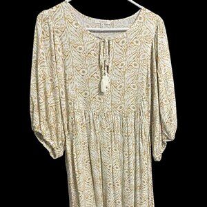 Angels Beige and Gold Patterned Long Sleeve Dress